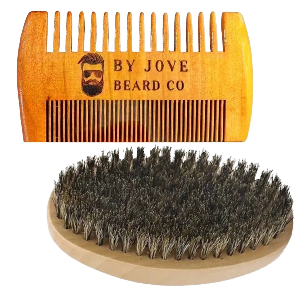 Boar's Hair Beard Brush & Natural Sandalwood Beard Comb Grooming Kit for Men